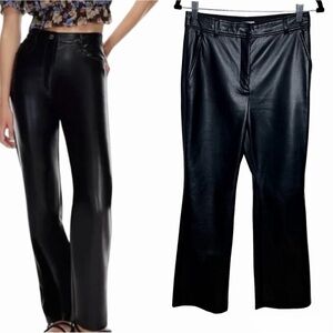 Aritzia Babaton Vegan Leather Straight Leg Pants Size 6 Black Quiet Luxury